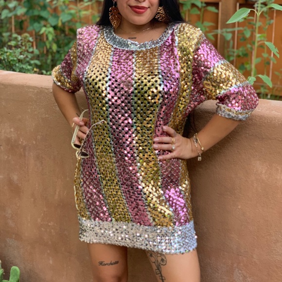 Lilli Diamond of California Vintage 1970s Sequin Disco Mini Dress - Picture 9 of 13